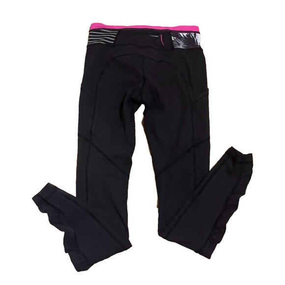 Lululemon Original Speed Ruffle Sides Pockets Black Leggings Womens Size 4 - Picture 2 of 5